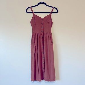Mahina Burnt Orange Midi Dress w/Pockets. Size M